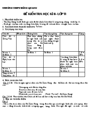Đề kiểm tra học kì II - Lớp 11 - Truờng THCS Hồng Quang